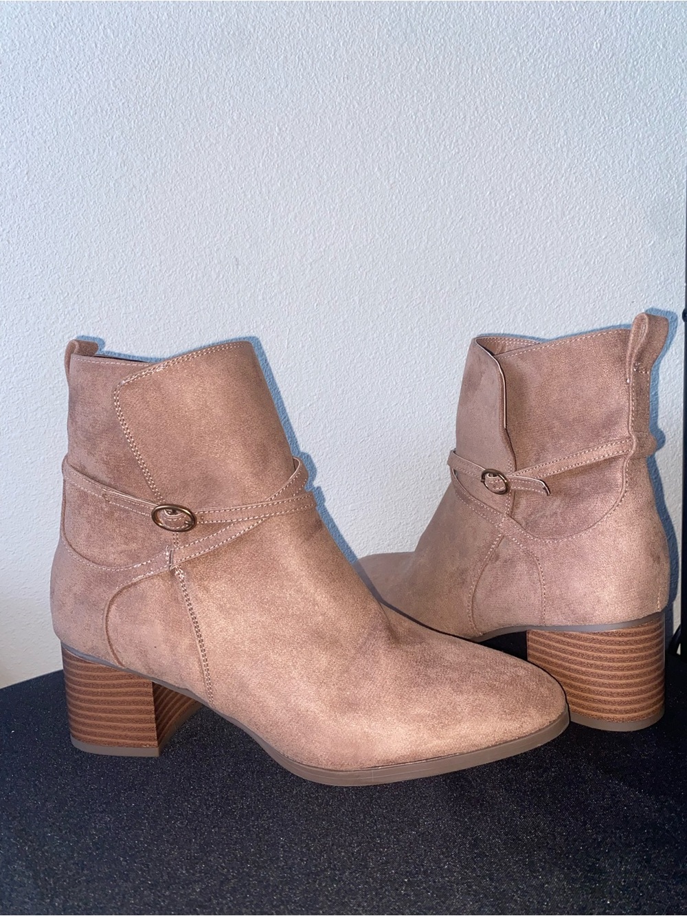 Anne Klein Suede Ankle Boots - Stylish Block Heel